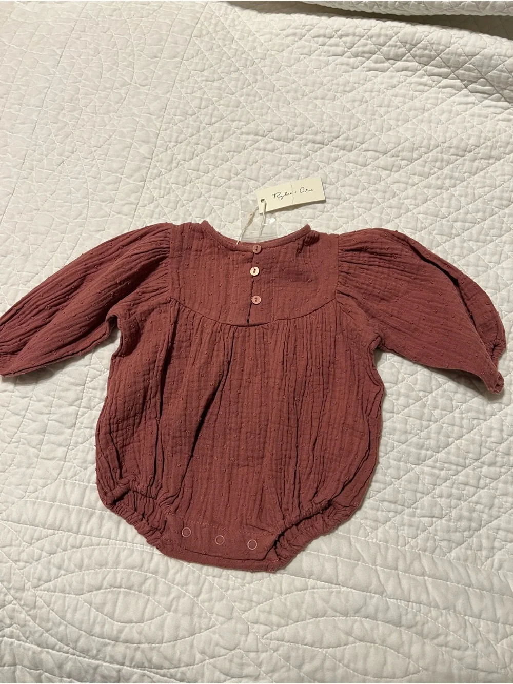 NEW Rylee + Cru Raspberry Gwen Button-Front Long Sleeve Bubble Romper